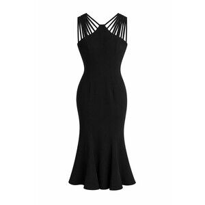 Dress The Population Black Strappy Back Mermaid Midi Dress Women M Formal